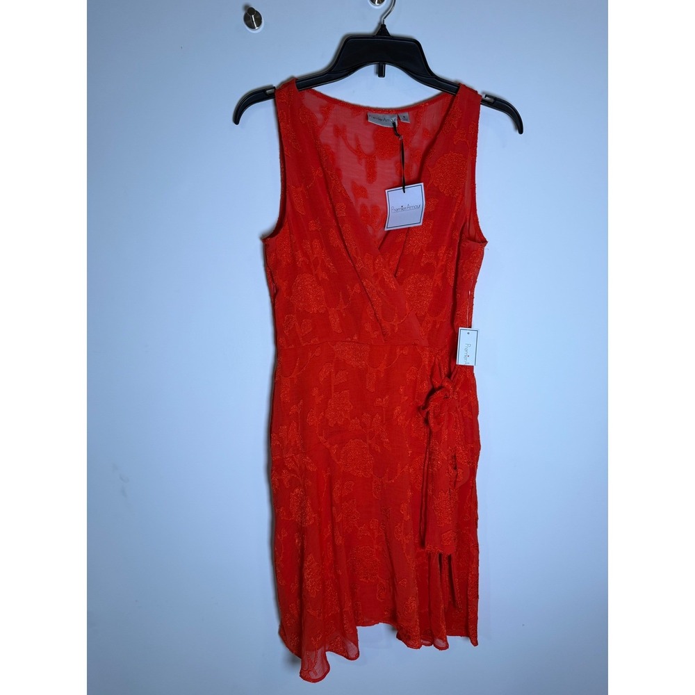 Premier Amour Red Floral Burnout Wrap Dress Sleeveless Size 6 NWT